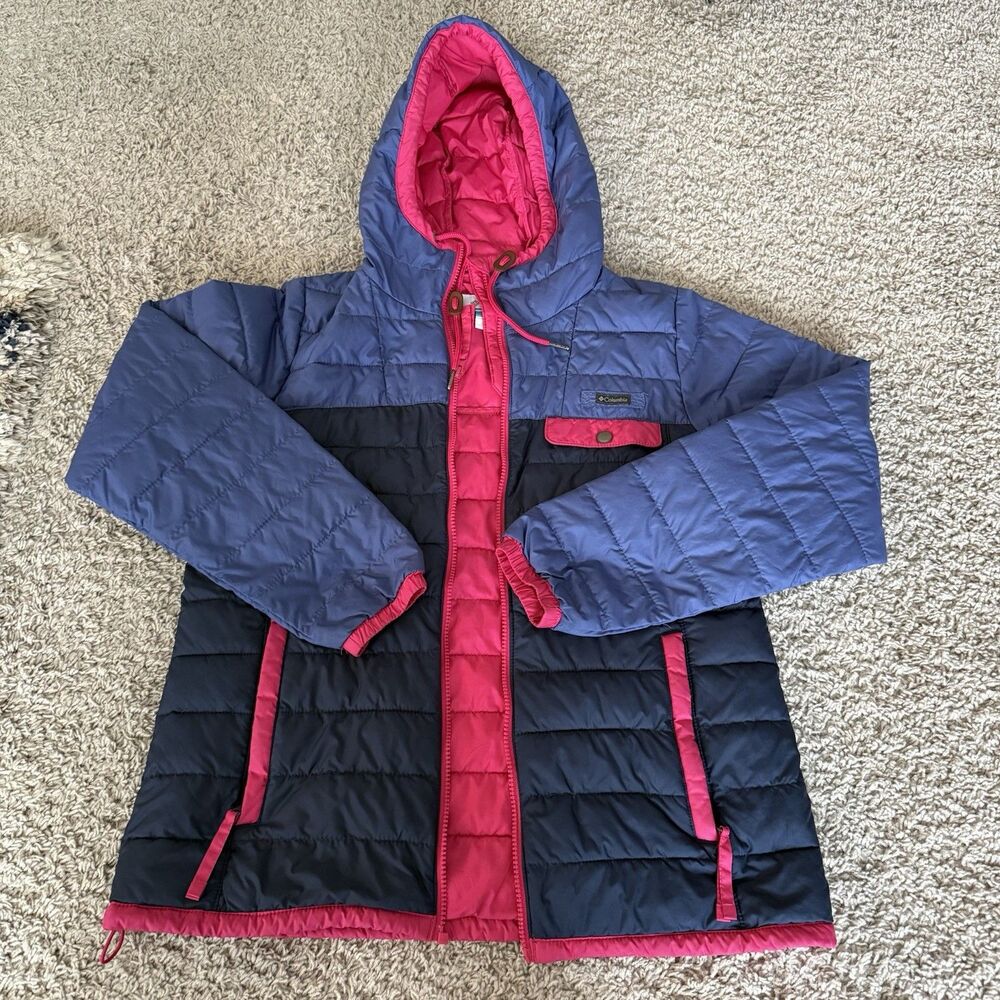 COLUMBIA ZIP HOODED PUFFER JACKET PURPLE PINK JACKET WOMENS M